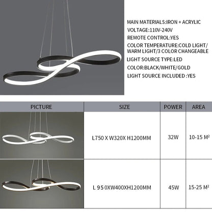 Modern Circle Hanging Fixture with Remote Dimming for Dining Room & Kitchen Island Adjustable Height 47 in Black White Gold Finish Contempor