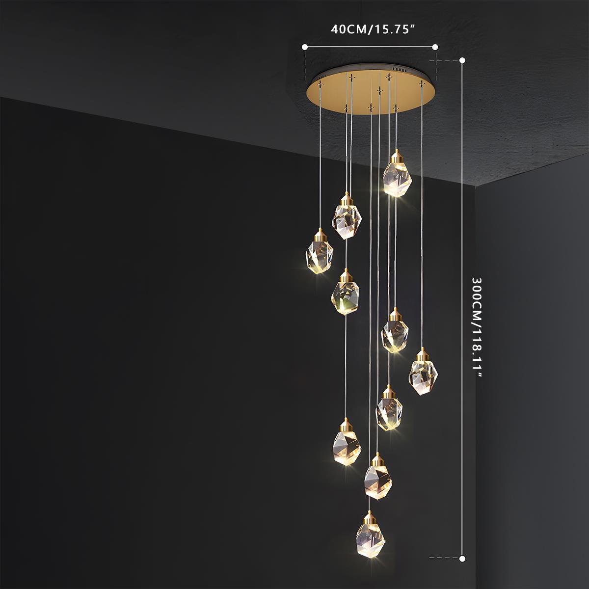 Hanging Ceiling Fixture with Crystal Accents and Adjustable 78-Inch Cord, LED Tri-Color 5W Chandelier for Dining Rooms & Entryways
