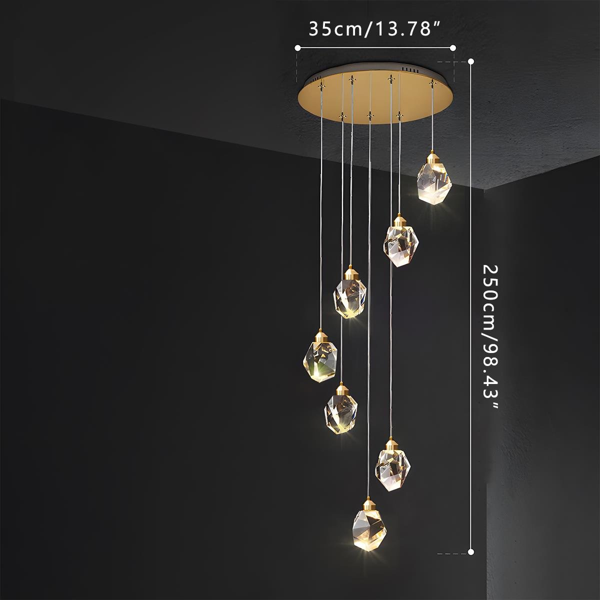 Hanging Ceiling Fixture with Crystal Accents and Adjustable 78-Inch Cord, LED Tri-Color 5W Chandelier for Dining Rooms & Entryways