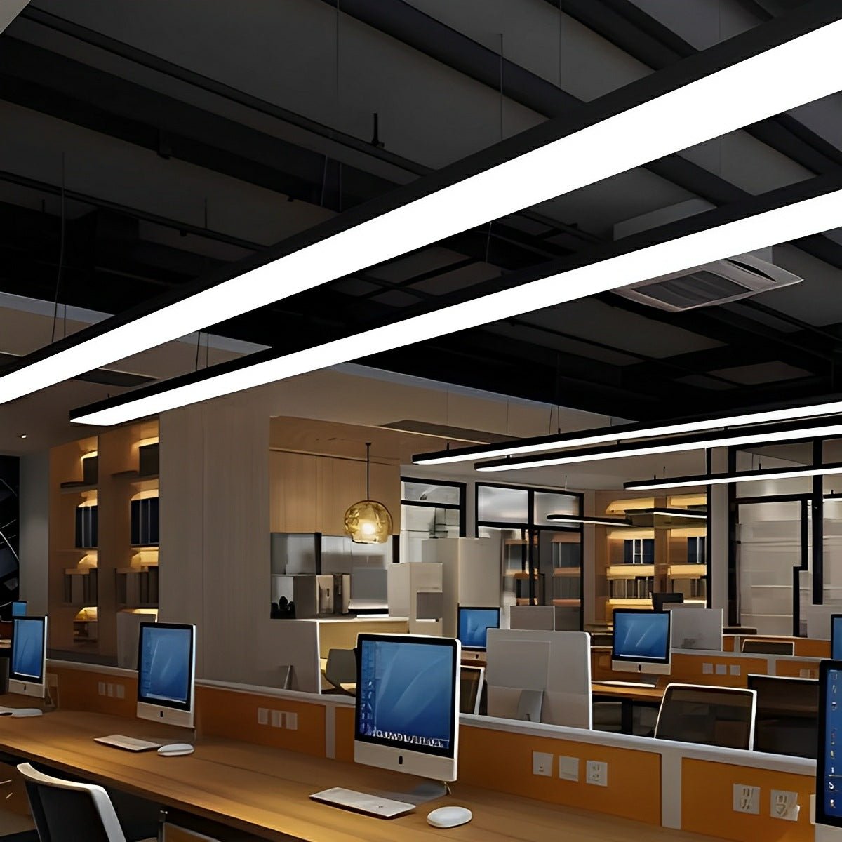 LED Strip Fixture Aluminum 59 in Black Suspended Office Gym Workstation Retail Shop Recessed Commercial Task Light Panel