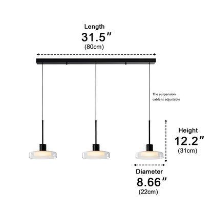 Suspension LED à température variable, 31 pouces, trois globes, cordon réglable, pour comptoir, bar, table à manger, style moderne, aluminium noir