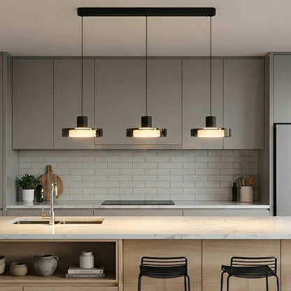Suspension LED à température variable, 31 pouces, trois globes, cordon réglable, pour comptoir, bar, table à manger, style moderne, aluminium noir
