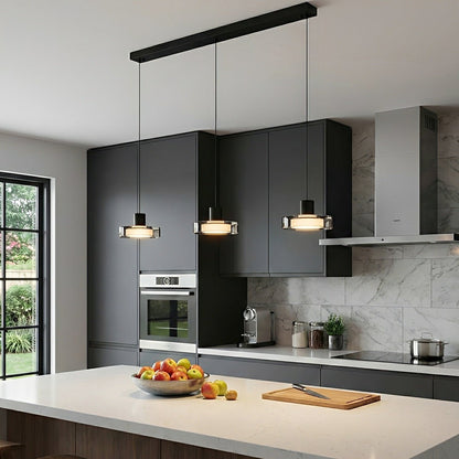 Suspension LED à température variable, 31 pouces, trois globes, cordon réglable, pour comptoir, bar, table à manger, style moderne, aluminium noir