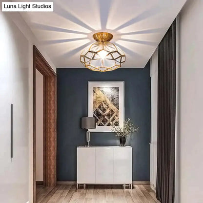 Copper Flush-Mount LED Ceiling Light Fixture for Hallways, Entryways, Bedrooms – Single-Lamp Minimalist Design with E27 Socket