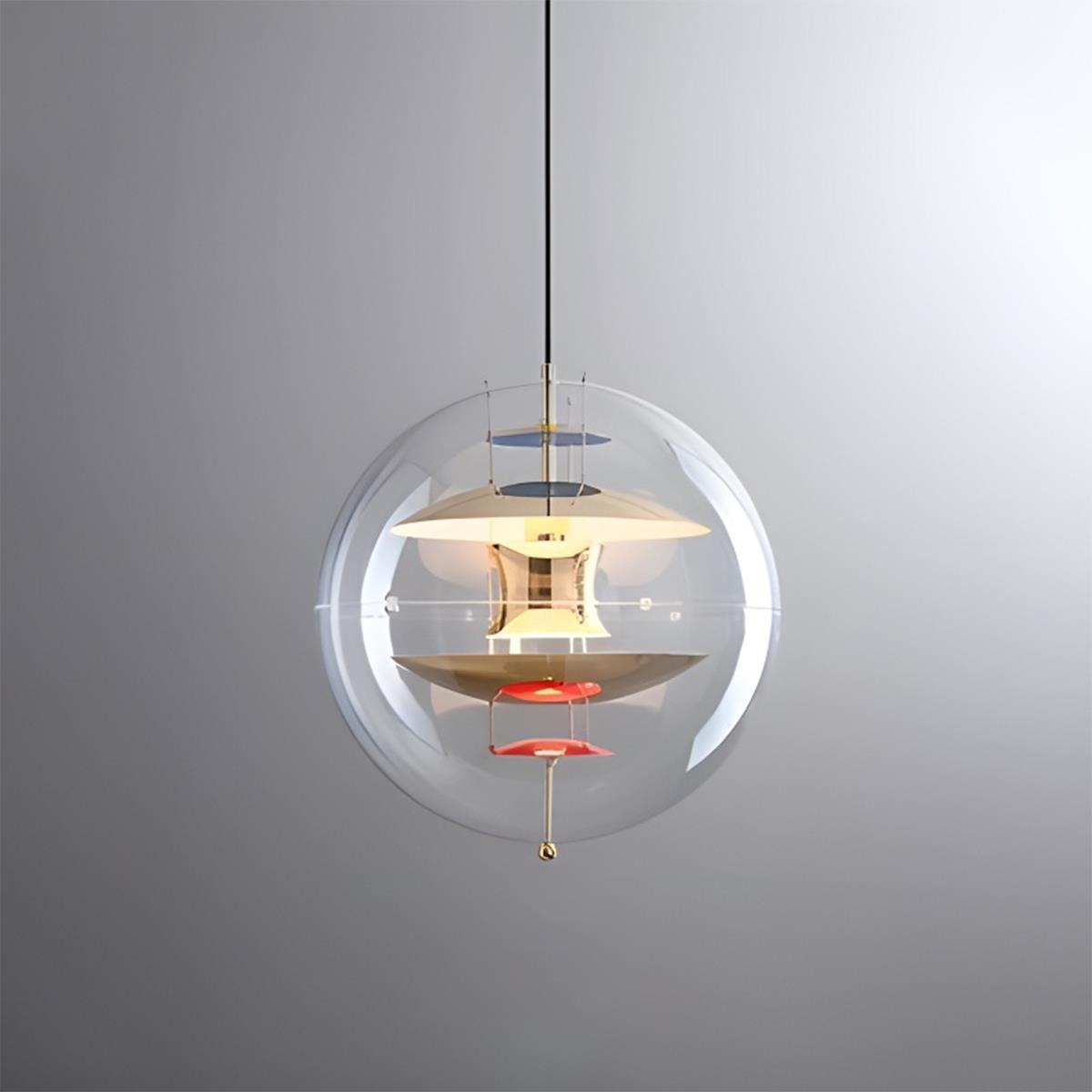 Suspension LED sphérique de 16 pouces, acrylique transparent avec intérieur doré, lampe suspendue réglable pour îlot de cuisine, table à manger, salon et bar