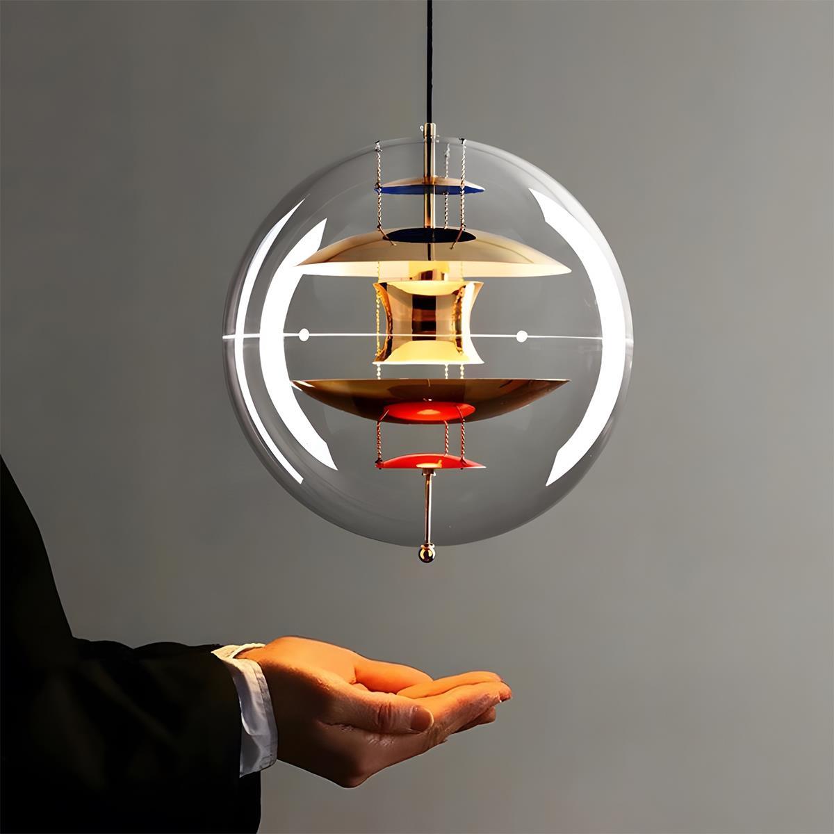 Suspension LED sphérique de 16 pouces, acrylique transparent avec intérieur doré, lampe suspendue réglable pour îlot de cuisine, table à manger, salon et bar