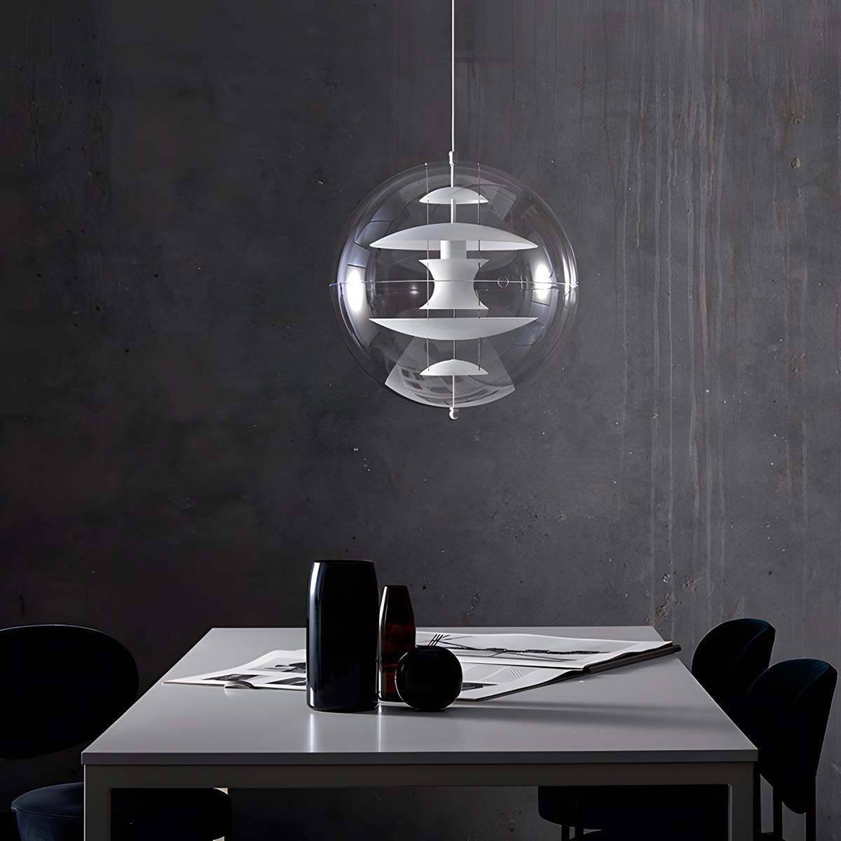 Suspension LED sphérique de 16 pouces, acrylique transparent avec intérieur doré, lampe suspendue réglable pour îlot de cuisine, table à manger, salon et bar
