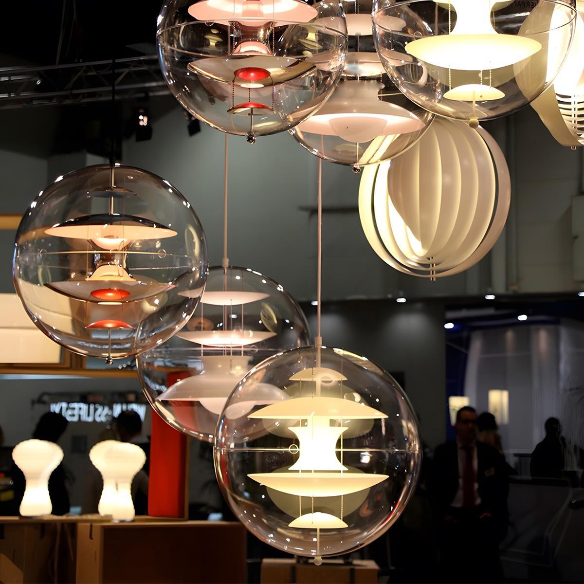 Suspension LED sphérique de 16 pouces, acrylique transparent avec intérieur doré, lampe suspendue réglable pour îlot de cuisine, table à manger, salon et bar