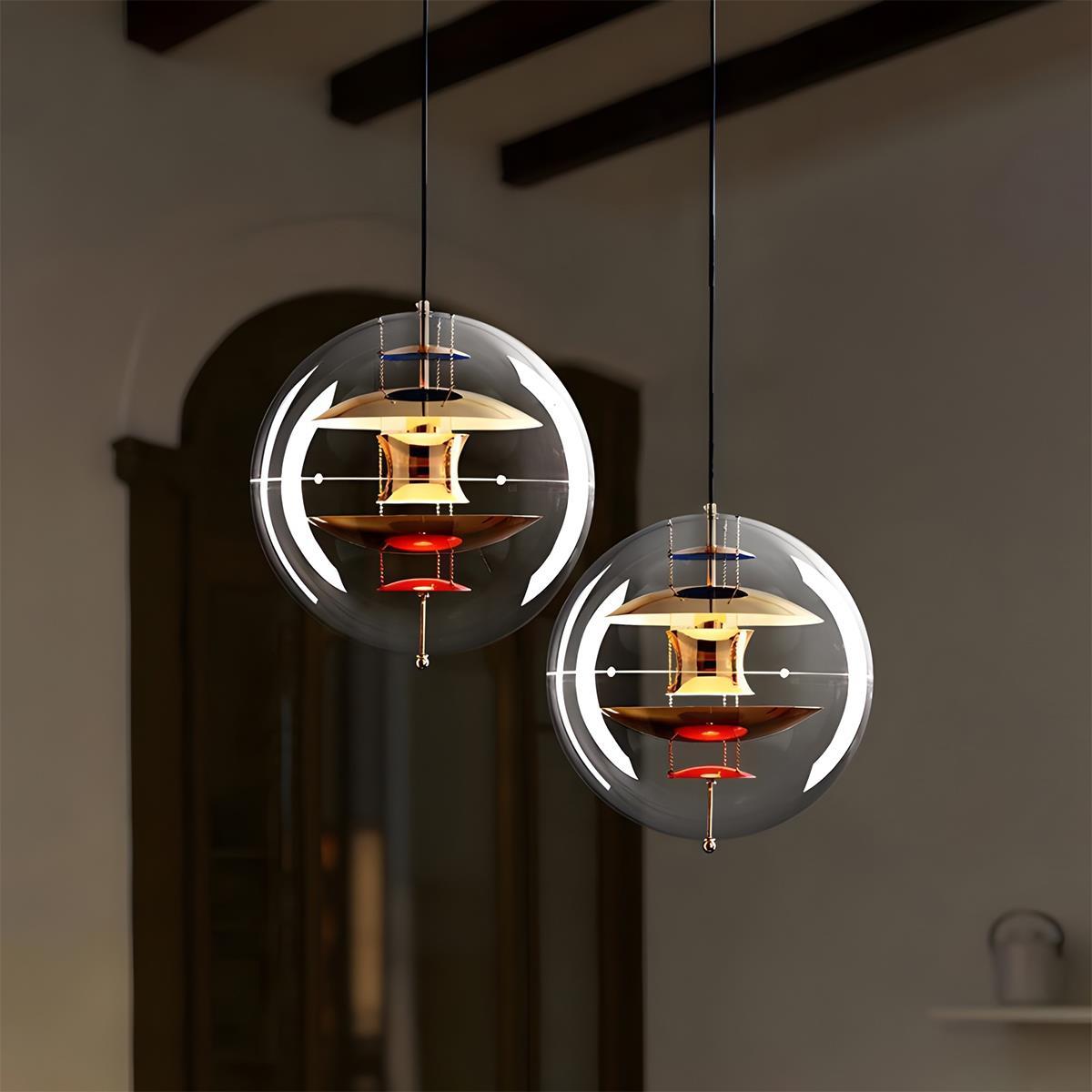 Suspension LED sphérique de 16 pouces, acrylique transparent avec intérieur doré, lampe suspendue réglable pour îlot de cuisine, table à manger, salon et bar