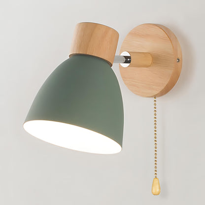 Wood & Metal Wall Sconce with Pull Chain for Bedroom, Living Room, Hallway — Simple Warm-Tone Accent Light