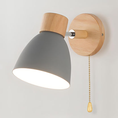 Wood & Metal Wall Sconce with Pull Chain for Bedroom, Living Room, Hallway — Simple Warm-Tone Accent Light