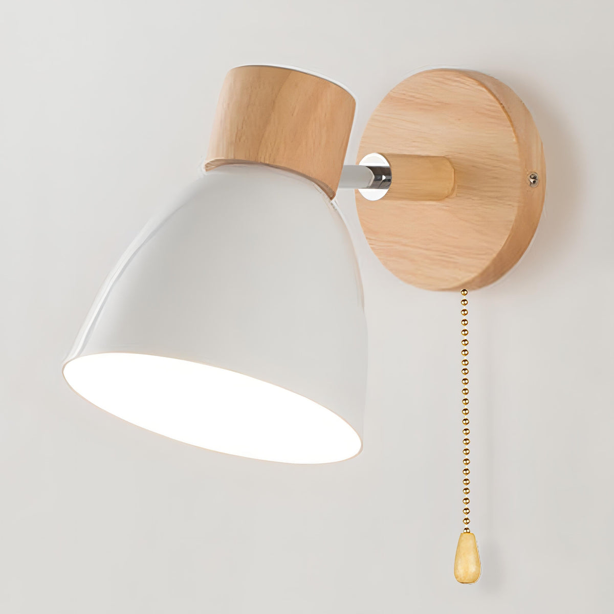 Wood & Metal Wall Sconce with Pull Chain for Bedroom, Living Room, Hallway — Simple Warm-Tone Accent Light