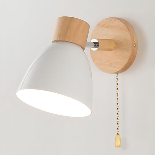 Applique murale en bois et métal avec tirette pour chambre, salon, couloir — Luminaire d'appoint simple aux tons chaleureux