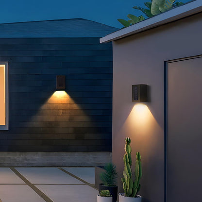 Modern Solar LED Outdoor Sconce with Remote Control Dual-Beam Up Down Light for Facade Patio Garden Entryway Weatherproof Aluminum Fixture i