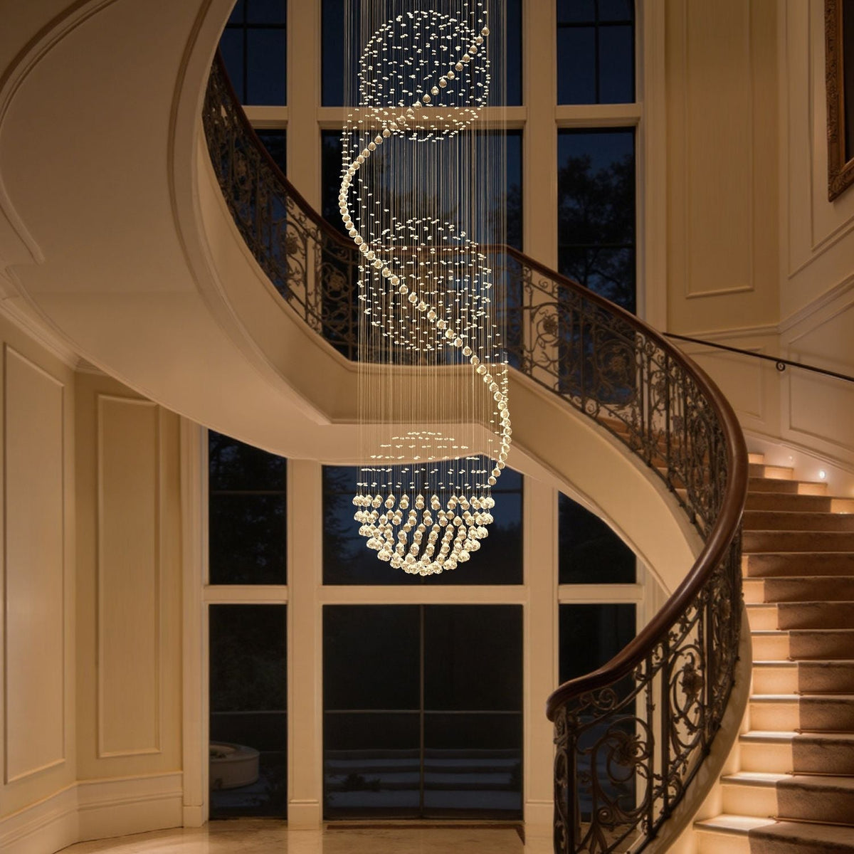Spiral Crystal Raindrop Chandelier with Three Cascading Tiers for High Ceilings