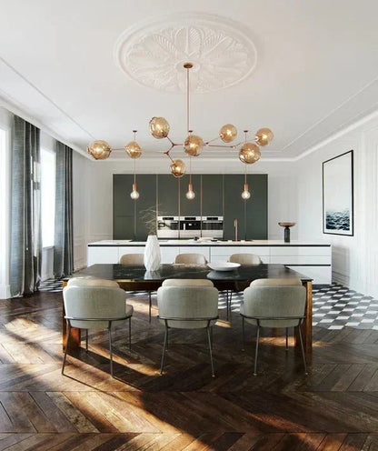 Branching Globe Chandelier with Smoky Glass Shades – Multi-Arm Statement Fixture for Dining Room & Kitchen Island Lighting