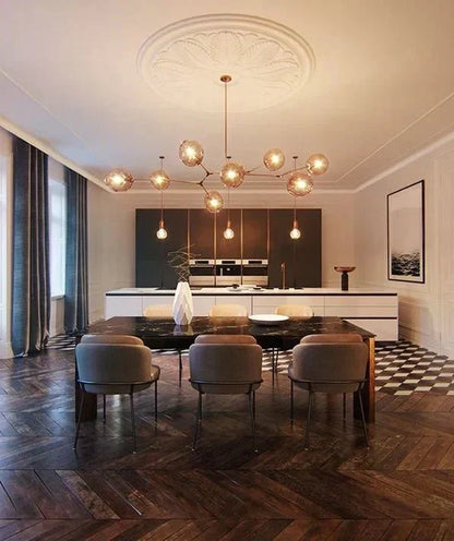 Branching Globe Chandelier with Smoky Glass Shades – Multi-Arm Statement Fixture for Dining Room & Kitchen Island Lighting