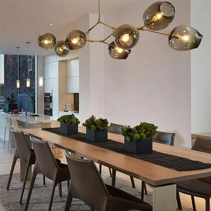 Branching Globe Chandelier with Smoky Glass Shades – Multi-Arm Statement Fixture for Dining Room & Kitchen Island Lighting