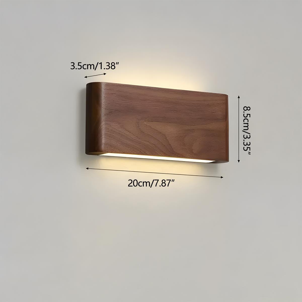 Applique murale LED rectangulaire en bois de noyer, 8 po, modes d'éclairage réglables, chambre, couloir, salon, moderne, minimaliste, Japandi, scandinave, intérieur