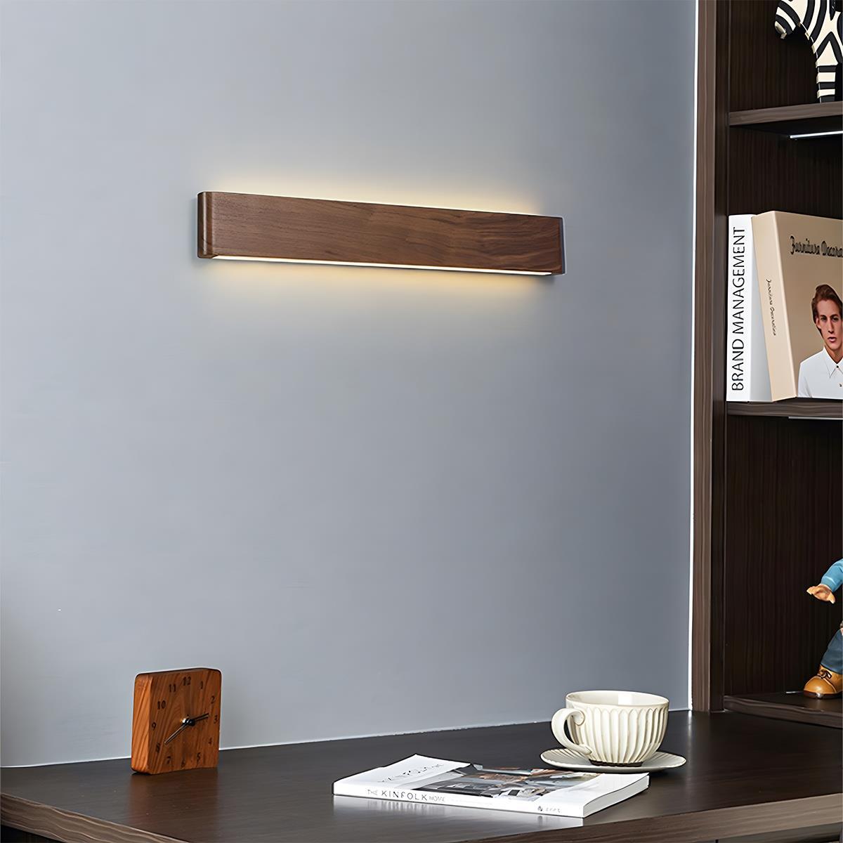 Applique murale LED rectangulaire en bois de noyer, 8 po, modes d'éclairage réglables, chambre, couloir, salon, moderne, minimaliste, Japandi, scandinave, intérieur