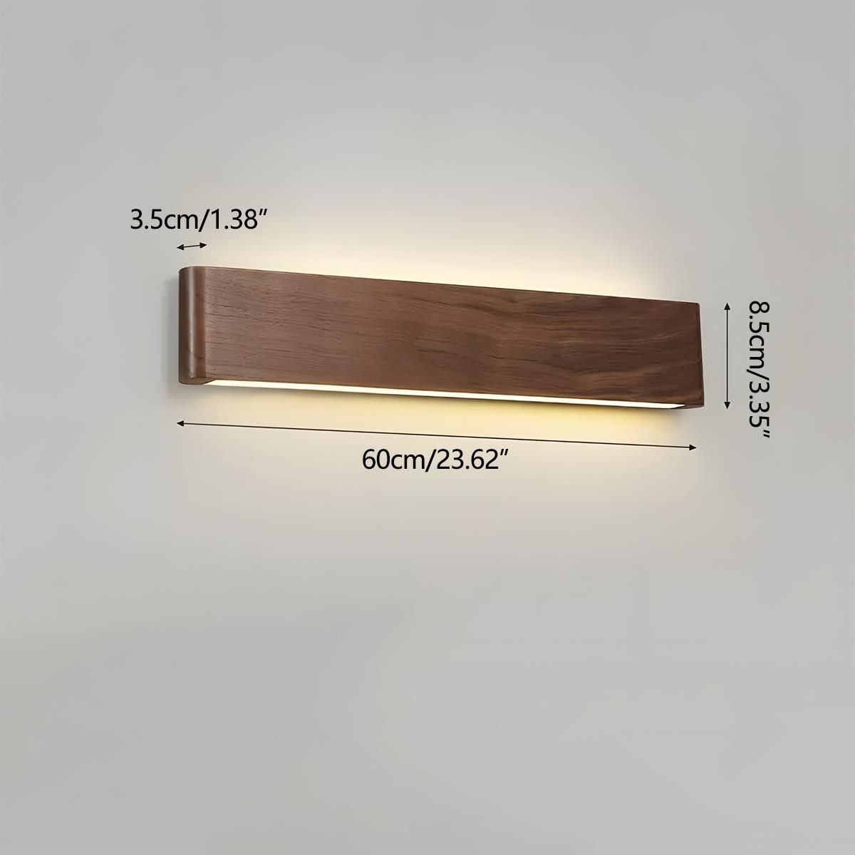 Applique murale LED rectangulaire en bois de noyer, 8 po, modes d'éclairage réglables, chambre, couloir, salon, moderne, minimaliste, Japandi, scandinave, intérieur