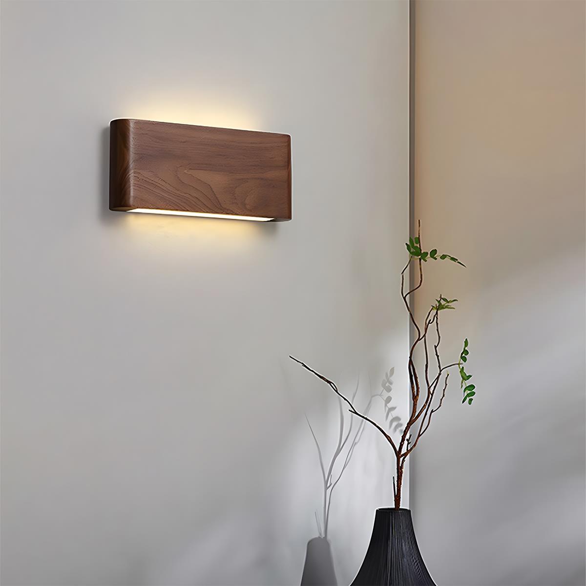 Applique murale LED rectangulaire en bois de noyer, 8 po, modes d'éclairage réglables, chambre, couloir, salon, moderne, minimaliste, Japandi, scandinave, intérieur