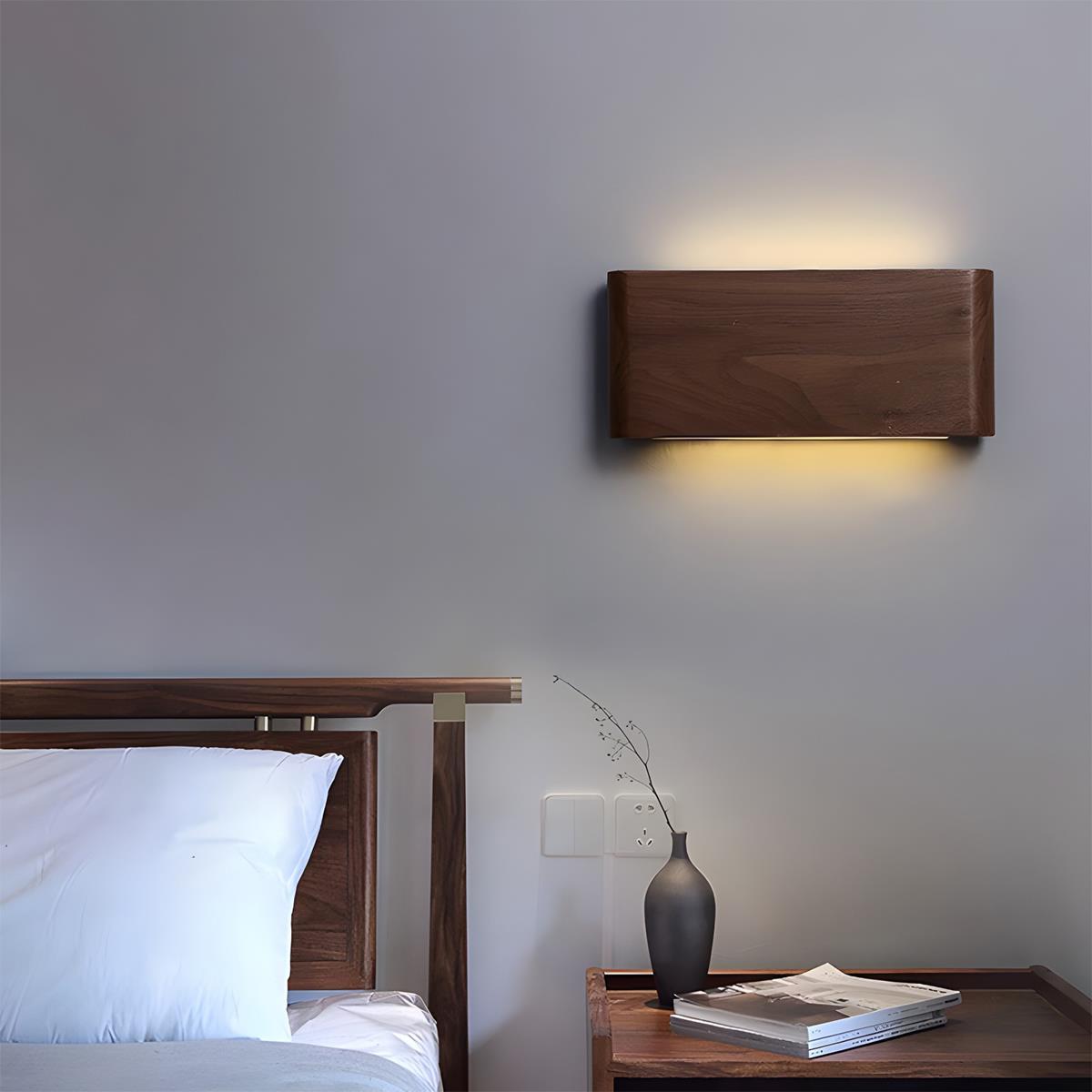 Applique murale LED rectangulaire en bois de noyer, 8 po, modes d'éclairage réglables, chambre, couloir, salon, moderne, minimaliste, Japandi, scandinave, intérieur