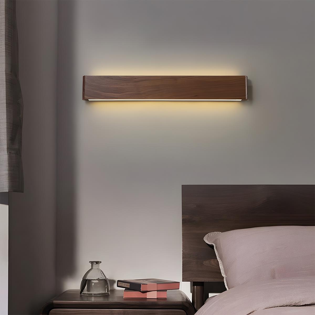 Applique murale LED rectangulaire en bois de noyer, 8 po, modes d'éclairage réglables, chambre, couloir, salon, moderne, minimaliste, Japandi, scandinave, intérieur