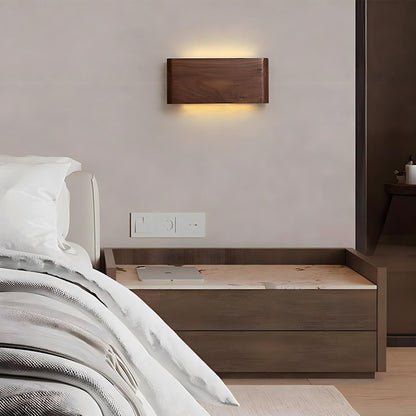 Applique murale LED rectangulaire en bois de noyer, 8 po, modes d'éclairage réglables, chambre, couloir, salon, moderne, minimaliste, Japandi, scandinave, intérieur
