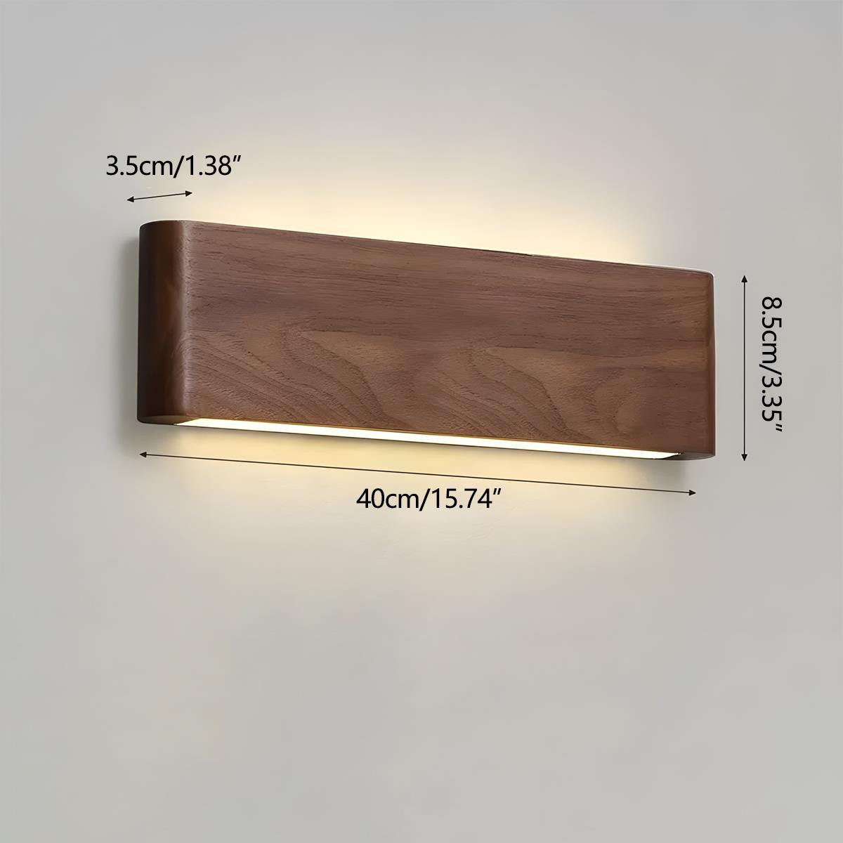Applique murale LED rectangulaire en bois de noyer, 8 po, modes d'éclairage réglables, chambre, couloir, salon, moderne, minimaliste, Japandi, scandinave, intérieur