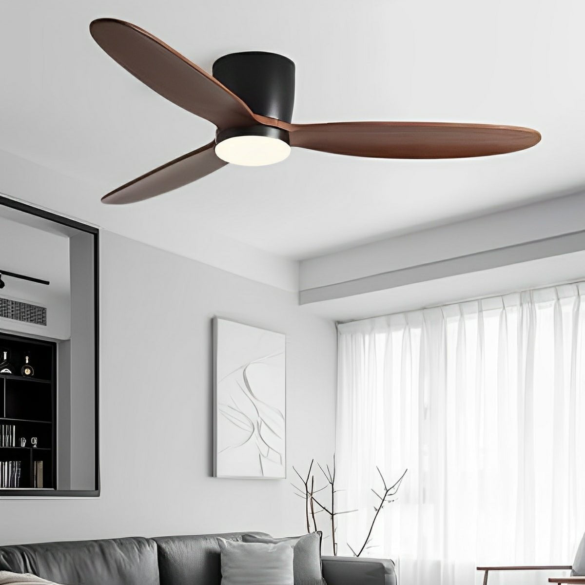 56-Inch Wood-Grain Reversible Ceiling Fan with Dimmable LED Light & Remote – 6-Speed DC Motor, 3 Color Temps for Bedrooms, Living Rooms & Op
