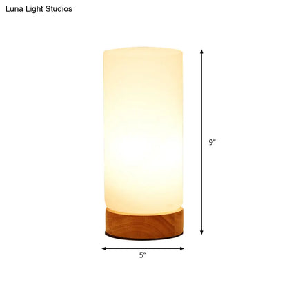 White Glass Reading Lamp with Wood Base - Single E26 Socket Floor Light for Bedroom Office Living Room