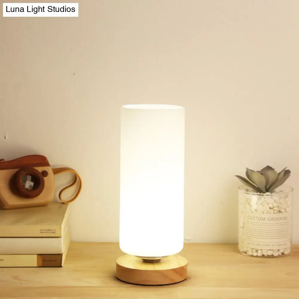 White Glass Reading Lamp with Wood Base - Single E26 Socket Floor Light for Bedroom Office Living Room