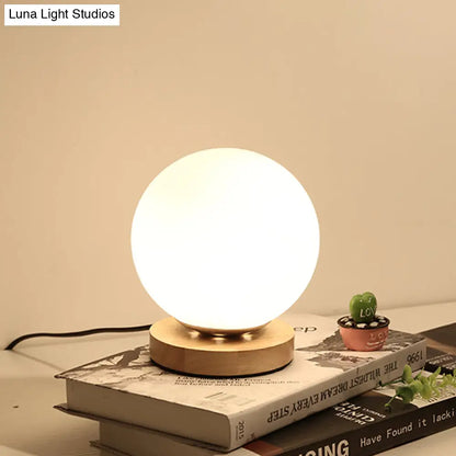 White Glass Reading Lamp with Wood Base - Single E26 Socket Floor Light for Bedroom Office Living Room