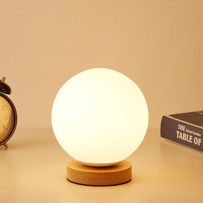 White Glass Reading Lamp with Wood Base - Single E26 Socket Floor Light for Bedroom Office Living Room