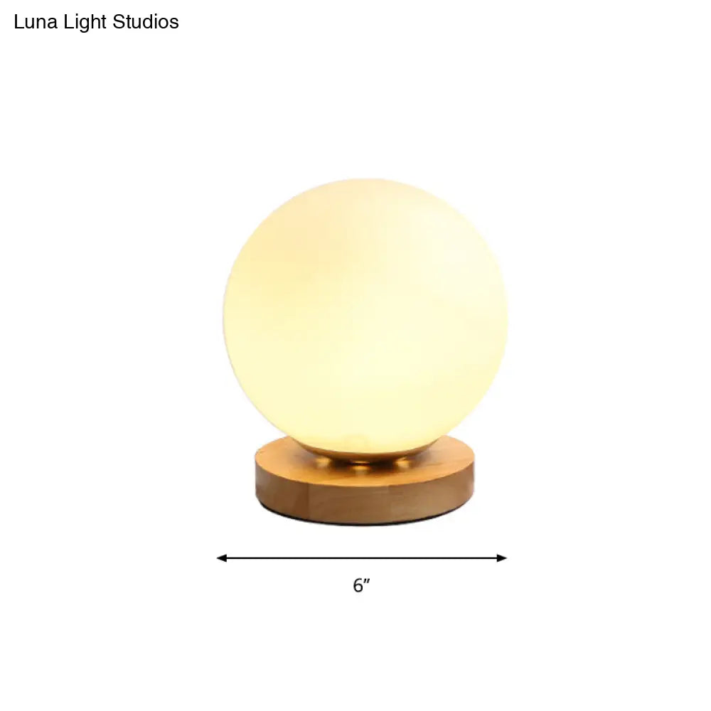 White Glass Reading Lamp with Wood Base - Single E26 Socket Floor Light for Bedroom Office Living Room