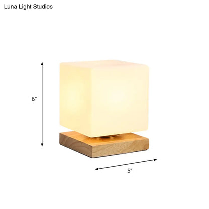 White Glass Reading Lamp with Wood Base - Single E26 Socket Floor Light for Bedroom Office Living Room