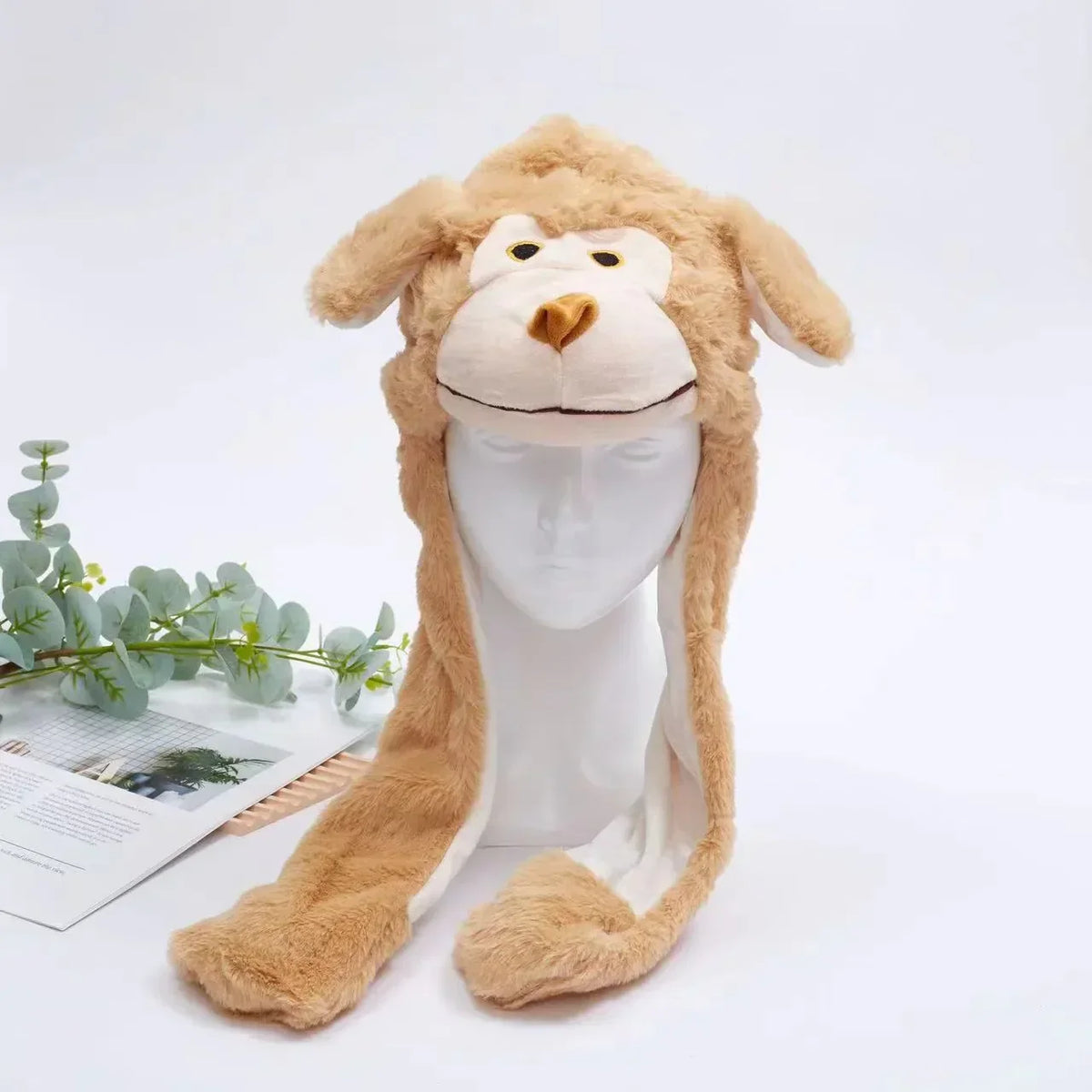 Plush Hat with Pop-Up Ears for Kids & Adults – Interactive Cosplay Beanie with Squeeze Paws | Fun Winter Accessory for Parties, Christmas