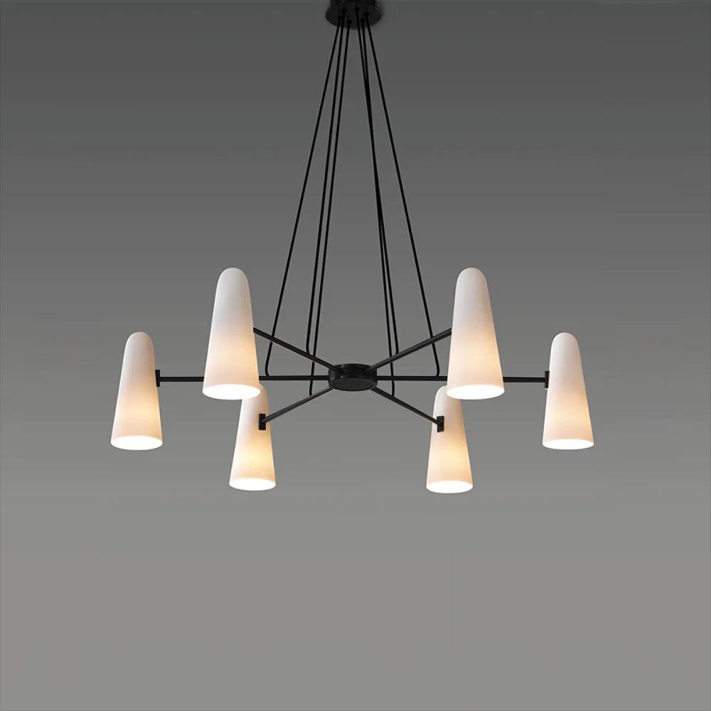Overhead Light Fixture with Frosted Globes in Metal Frame for Dining or Living Spaces 6 to 8 Arms Extendable Cord