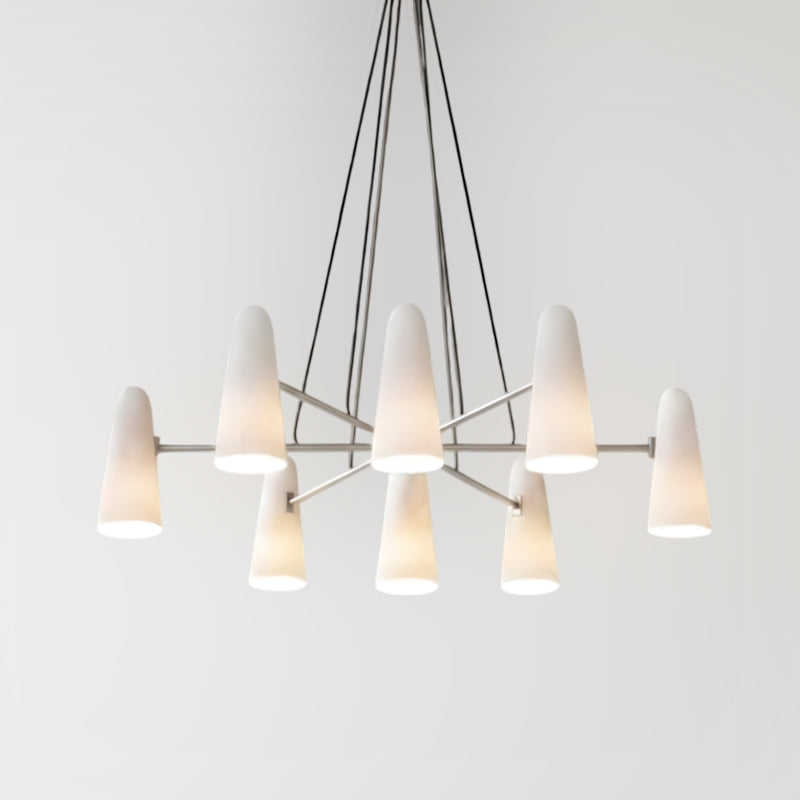 Overhead Light Fixture with Frosted Globes in Metal Frame for Dining or Living Spaces 6 to 8 Arms Extendable Cord