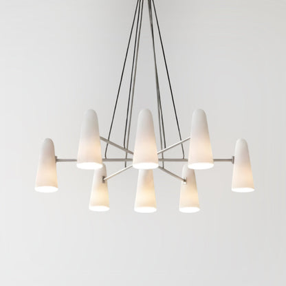 Overhead Light Fixture with Frosted Globes in Metal Frame for Dining or Living Spaces 6 to 8 Arms Extendable Cord