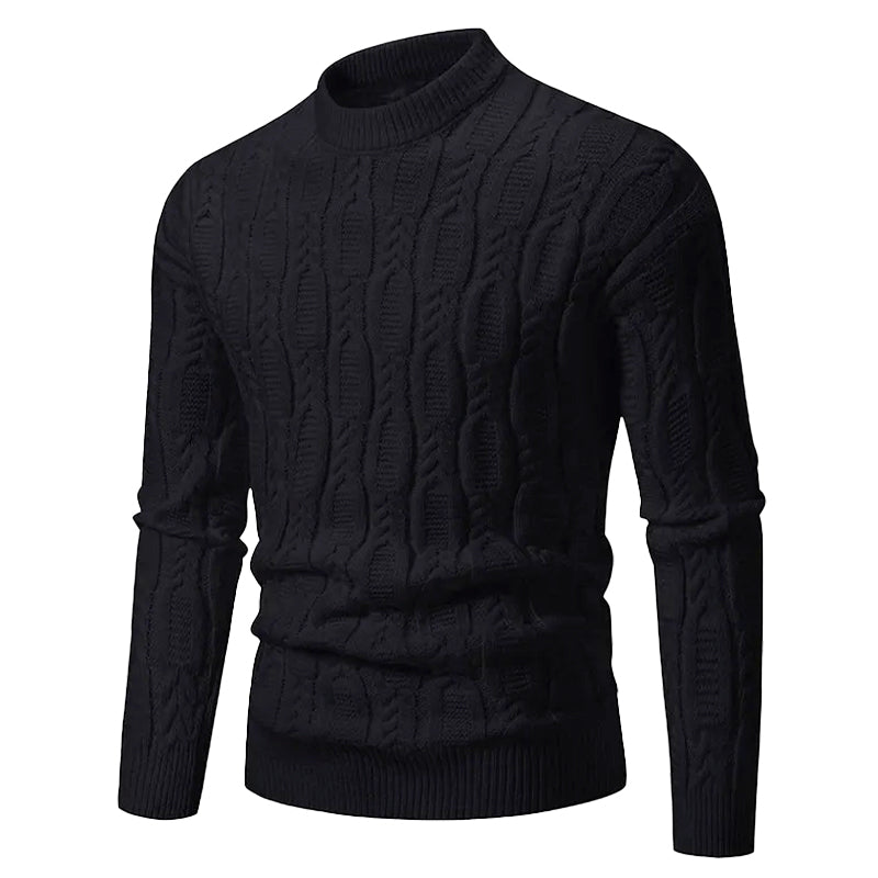Cable Knit Crewneck Pullover Sweater for Men – Textured Ribbed Design, Layering Essential for Fall & Winter