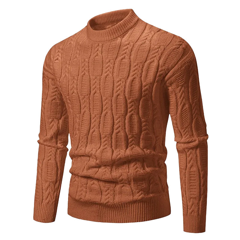 Cable Knit Crewneck Pullover Sweater for Men – Textured Ribbed Design, Layering Essential for Fall & Winter