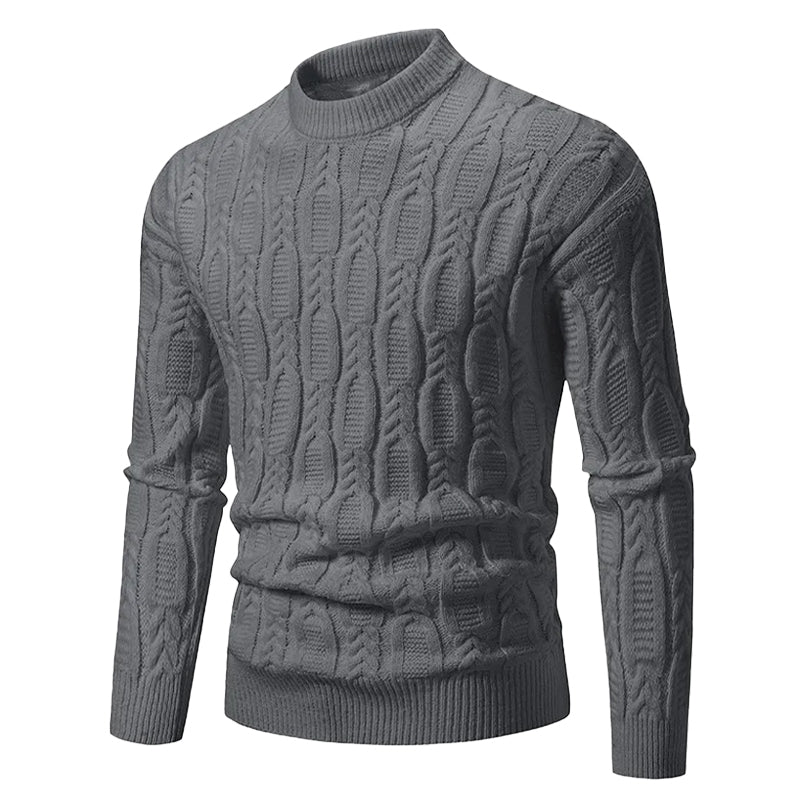 Cable Knit Crewneck Pullover Sweater for Men – Textured Ribbed Design, Layering Essential for Fall & Winter