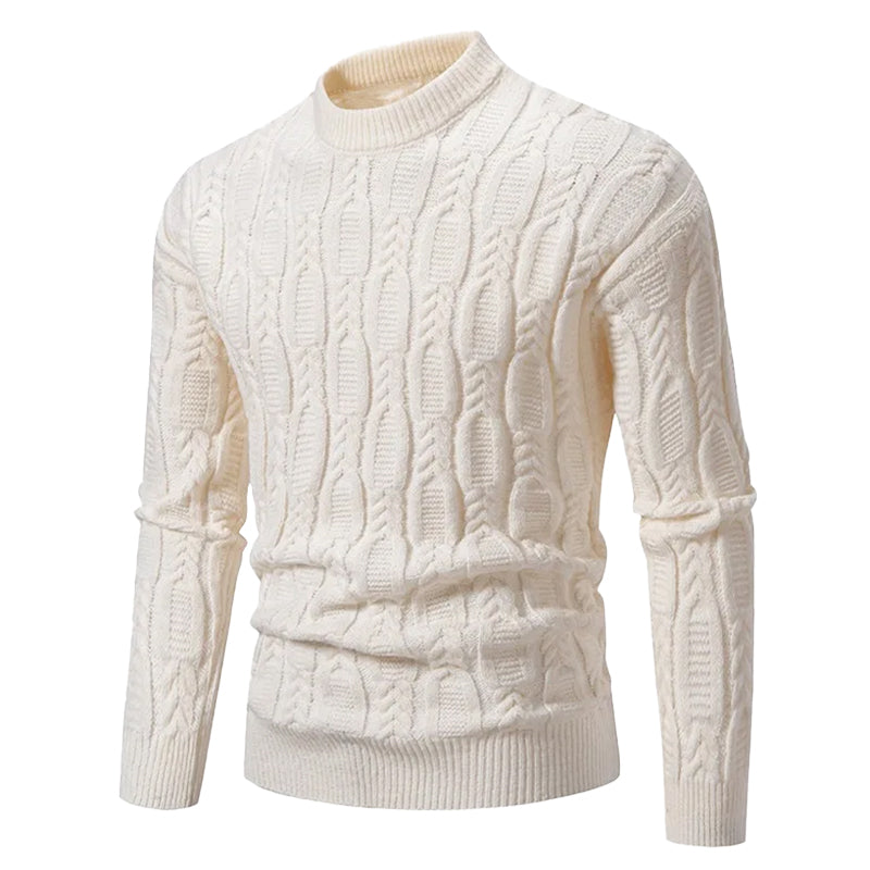 Cable Knit Crewneck Pullover Sweater for Men – Textured Ribbed Design, Layering Essential for Fall & Winter