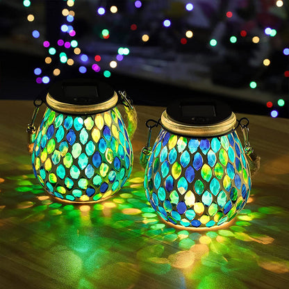 Solar Stained Glass Outdoor Lantern — Handcrafted Mosaic Garden Light with Auto Dusk-to-Dawn