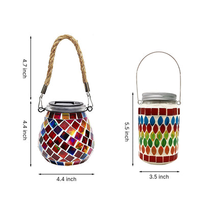 Solar Stained Glass Outdoor Lantern — Handcrafted Mosaic Garden Light with Auto Dusk-to-Dawn
