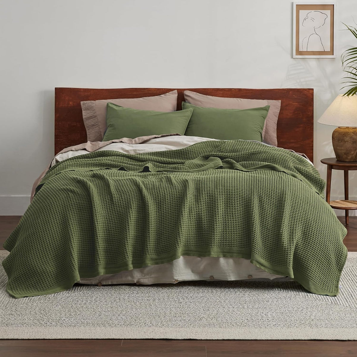 Couverture jeté en coton pour lit, couverture gaufrée format grand lit pour toutes les saisons, couverture en coton douce et respirante pour canapé