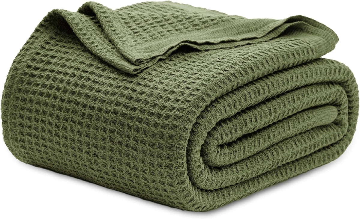 Pure Cotton Thermal Blanket – Queen 90×90 in – Textured Weave Layer for All Seasons – Lightweight & Breathable Throw for Bed or Sofa