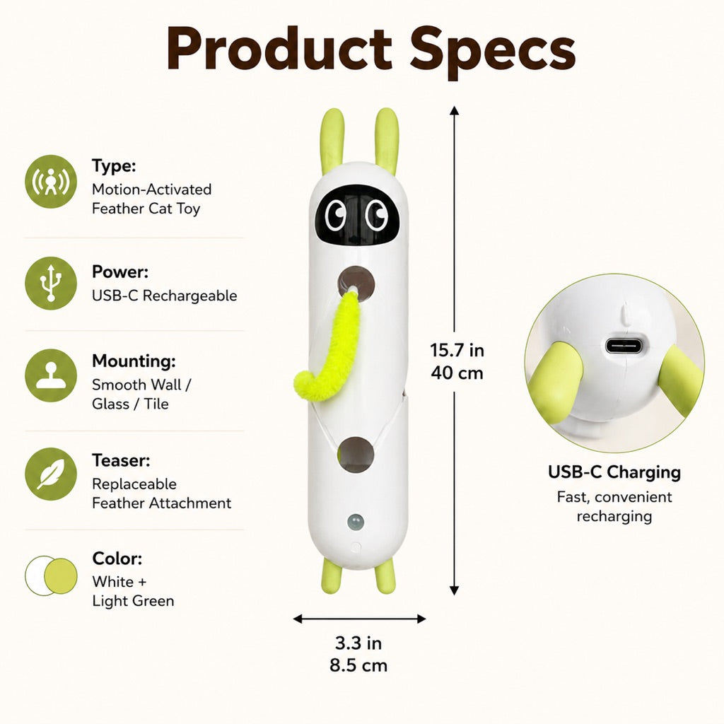 Ortekor Motion-Activated Feather Cat Toy for Indoor Play - Wall-Mounted Teaser That Keeps Bored Cats Busy